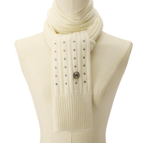 NWT Michael Kors Ribbed Rhinestone Embellished Scarf Cream - Picture 1 of 5